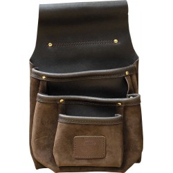 Three Pocket Brown Deluxe Leather Pouch - C-1602-DL