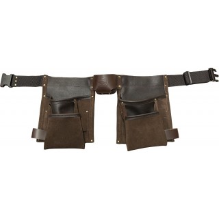 Two Pocket Brown Deluxe Leather Nail Apron - C-1605-DL